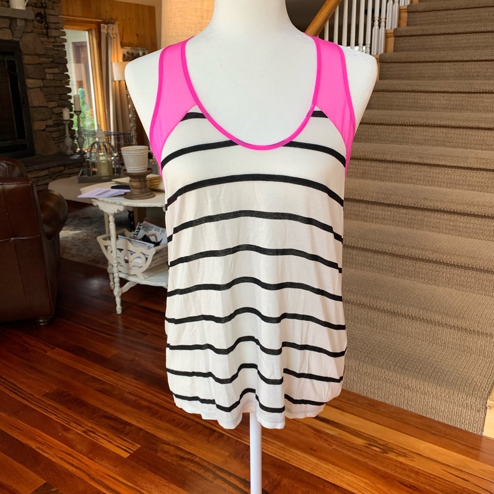 MASON Striped Tank Top With Sheer Pink Accent